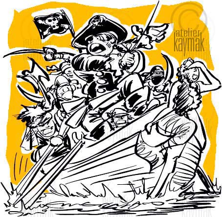 Piraten
Keywords: Atelier Kaymak; Nuesret Kaymak; illustration ; illustrator; sketch artist; concept graphic; animator; digital artist; digital painting; commercial art; editorial art; narrative art; figureheads; mascots; storyboard; rough board; sequential art; line art;