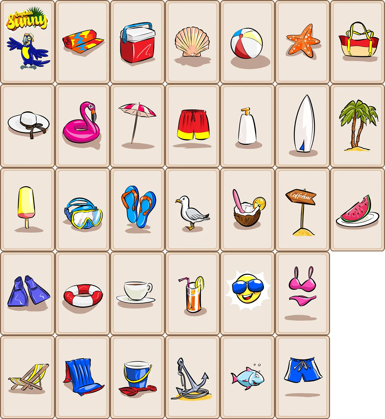 Beach themed game tokens and icons